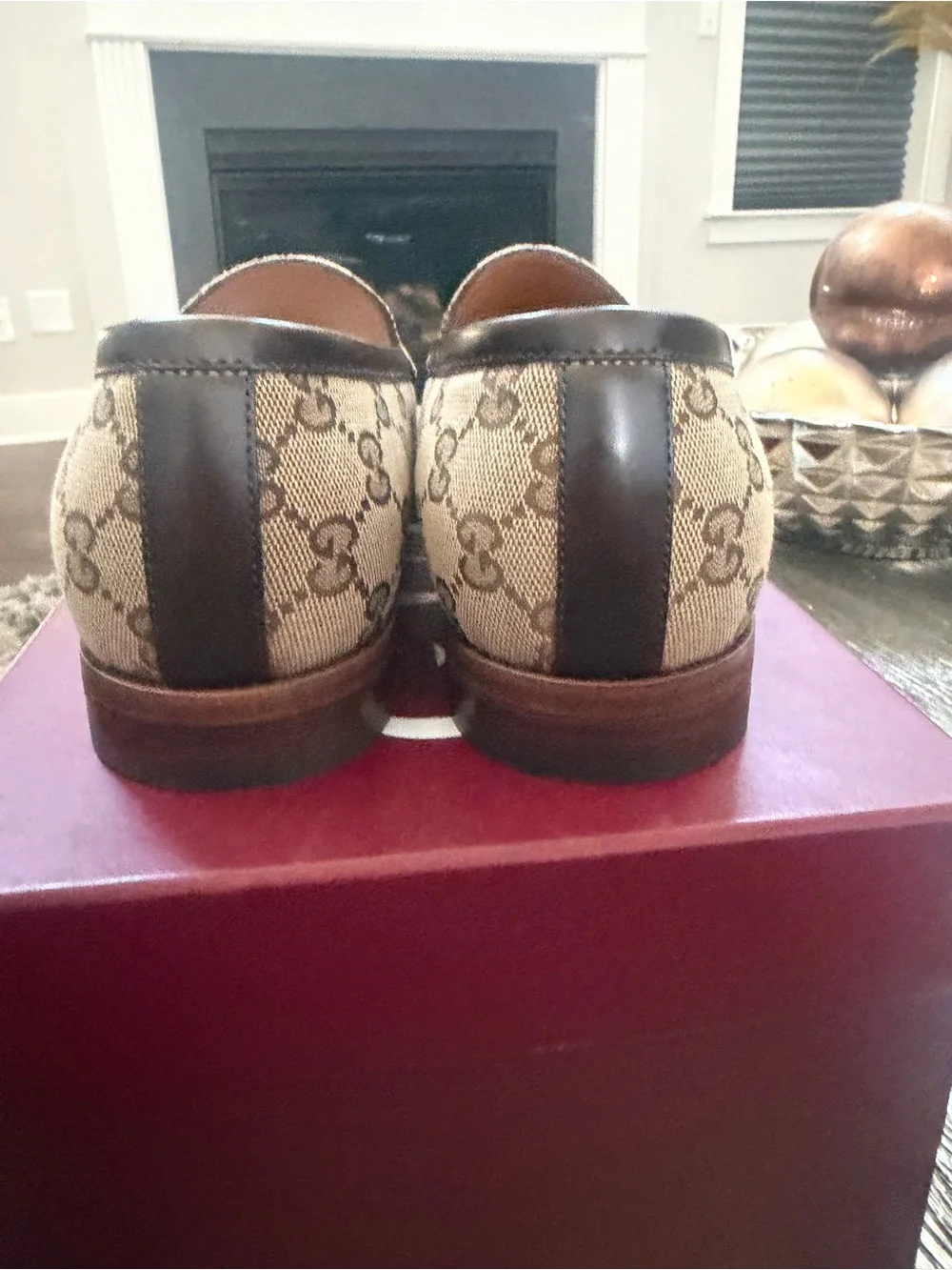 Gucci Beige & Brown Monogram Canvas Horsebit Slip-On Loafers